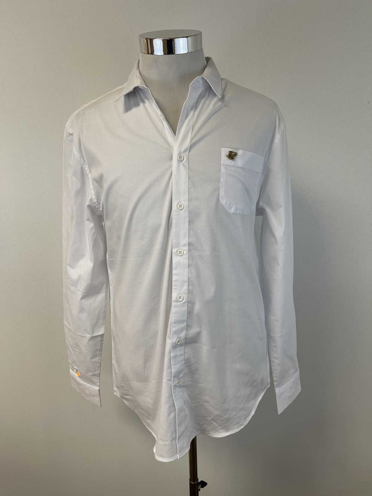 Siksilk Shirt Mens Medium Button Up White Long Sleeve Sik Silk Cotton N59